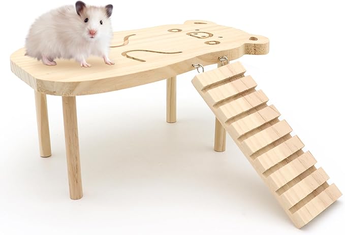 Hamster Wooden Platform with Legs Small Animal Climbing Ladder Standing Rat Guinea Perch Chew Toy Cage Accessories (Platform-Pig)