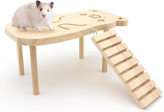 Hamster Wooden Platform with Legs Small Animal Climbing Ladder Standing Rat Guinea Perch Chew Toy Cage Accessories (Platform-Pig)