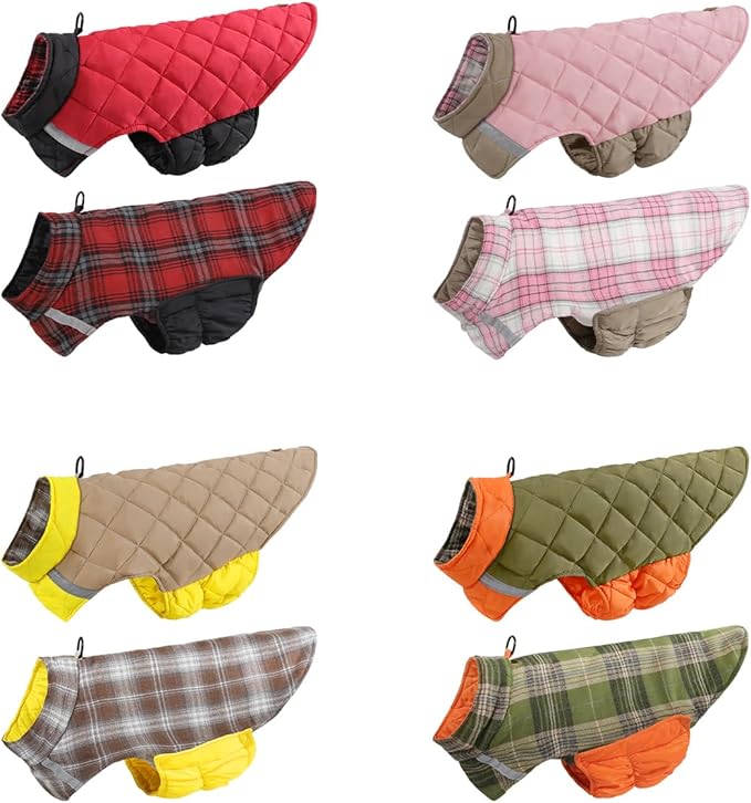 Reversible Waterproof Dog Coat - Adjustable Winter Jacket for Small to Large Breeds, Warm Cold Weather Apparel for Medium Dogs (Pink & Khaki, Medium (Pack of 1))