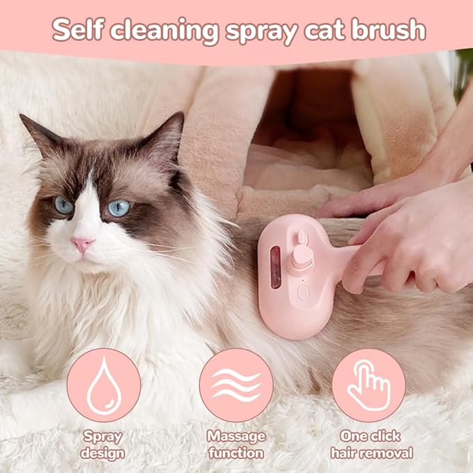Pet Spray Hair Removal Comb, 2025 New Pet Steam Brush for Dog Cat, Steam Brush for Shedding Grooming, Water Steamy for Long Short Haired Pets, Portable Anti-Static Cat Steamy (Green)