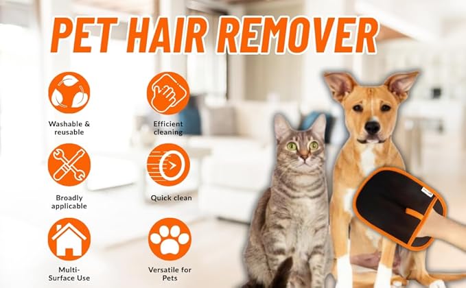 1 PC RivOcen Pet Hair Removal Brush Gloves, Electrostatic Reusable Cat Dog Hair Remover Grooming Glove Tool. Reusable Magic Brush Pet Hair Remover Tool for Carpet, Couch,Car Seat, Laundry.