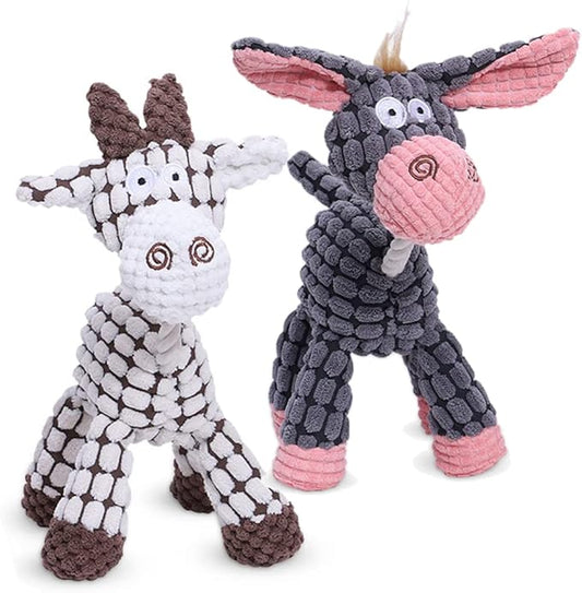 Soputry Plush Squeak Pet Toy, Interactive Stuffed Sound Toy for Small Medium Large Dogs (Cow+Donkey)