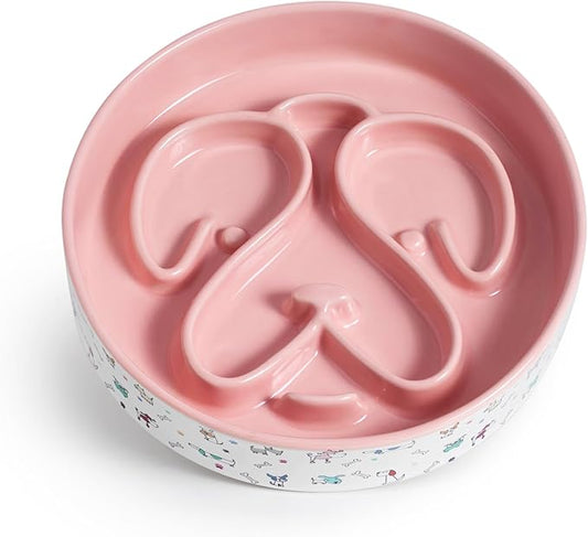 Slow Feeder Dog Bowl, Ceramic Dog Bowls 1.5 Cups Interactive Puzzle Feeder for Fast Eaters, Prevent Bloat & Choking, for Small Medium Large Dogs, Pink 