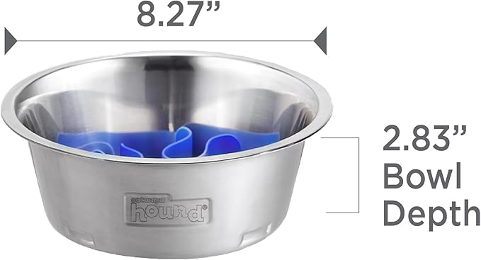 Outward Hound 2-in-1 Stainless Steel Slow Feeder Bowl, Puzzle Maze for Fast Eaters, Small to Medium Dogs, Helps Prevent Bloat & Aid Digestion, Holds 2 Cups Wet or Dry Food, Non-Slip, Made Without BPA
