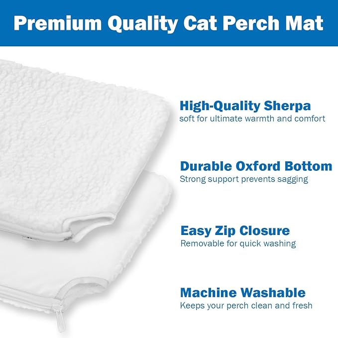 Zakkart 2PC Easy Fold Cat Window Perch - Cordless, Fold-Up, Zip Closure Embeded Machine Washable Bed Cover, Robust Metal Frame - Cat Hammock for Window for Large Cats and Kittens(White, Large, 2PC)