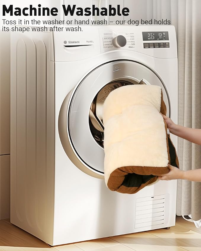 Washable Dog Bed for Large Sized Dog, Crate Bed Plush Pet Kennel Pad with Non-Slip Bottom, Pet Sleeping Mat, 35x23 Inch, Khaki