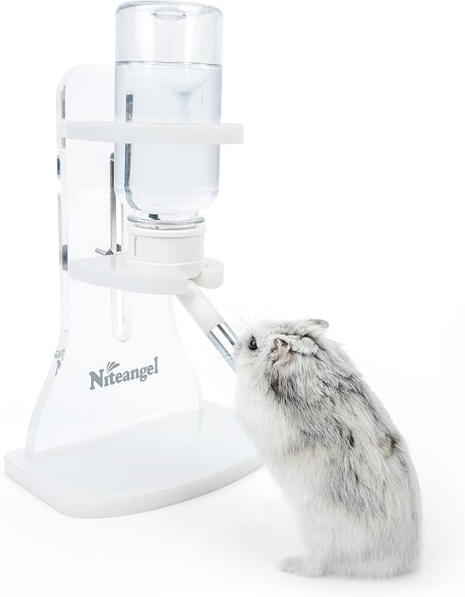 Niteangel Water Bottle with Stand for Syrian Dwarf Hamsters Gerbils Mice Rats Degus Small pet (Transparent)