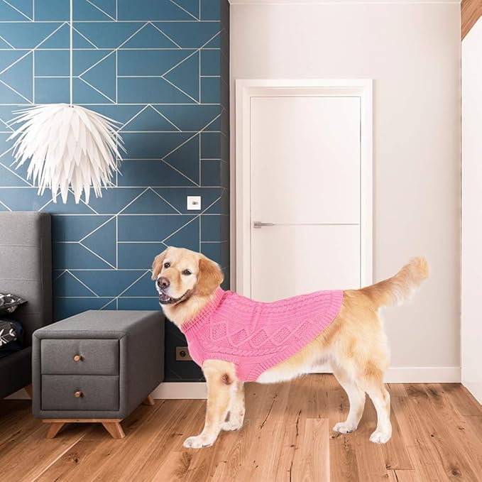 BINGPET Thermal Knitted Dog Sweater for Small Medium Large Dogs,Winter Dog Cat Coat Warm Sweartershirts Outfits,Classic Cable Knit Turtleneck Pullover Dog Jumper Coat Warm Sweartershirts