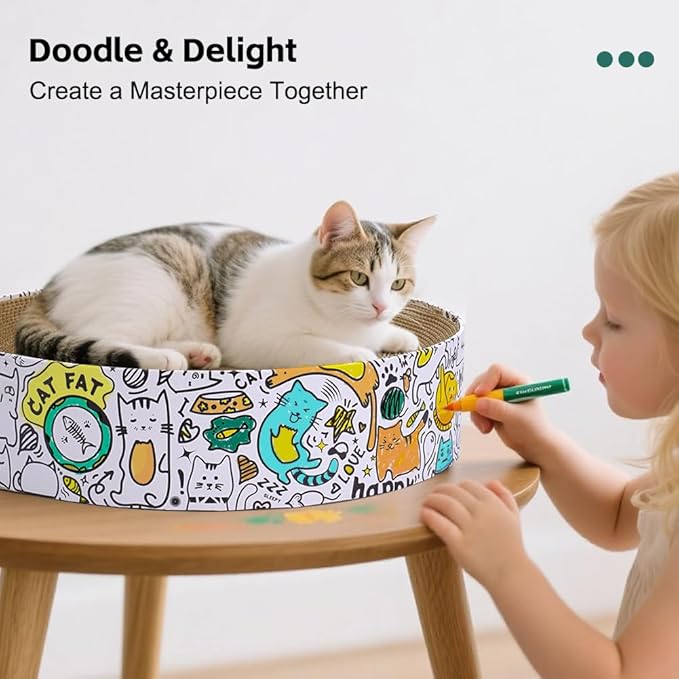 Cardboard Round Cat Scratcher Bed for Indoor Cats Large Cat Scratch Pad Bowl Corrugated Lounge for Large Cat(White-Circle)