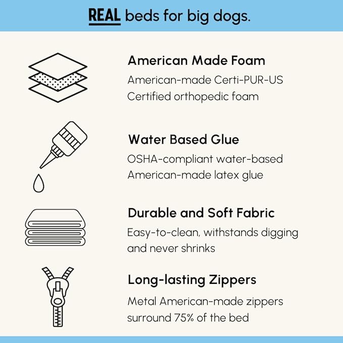 Barker Beds Orthopedic Dog Bed - 7" Pillow Top XL Size (52 x 36 x 11) - Luxury Washable Large Dog Bed with Headrest - Memory Foam Mattress for Big Dogs (Khaki)