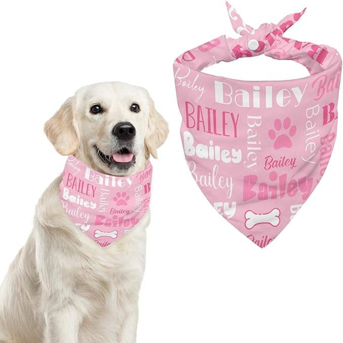 Personalized Dog Bandanas Custom Neckwear Name Button Anti-loosening Dog Scarf Triangle Bibs Kerchief Pet Costume Accessories for Small Medium Large Dogs Cats Pets Birthday-Pink