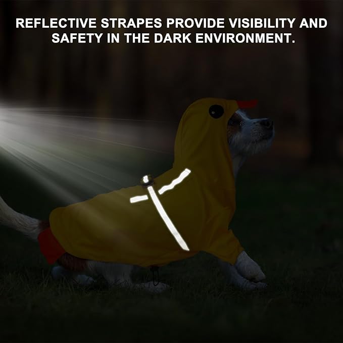 BEAUTYZOO Dog Raincoat Hooded Slicker Poncho, Waterproof Windproof Rain Jacket Hood with Harness Built in, Adjustable Reflective Duck Design Rain Coats for Small Medium Dogs Puppies, Yellow Size M
