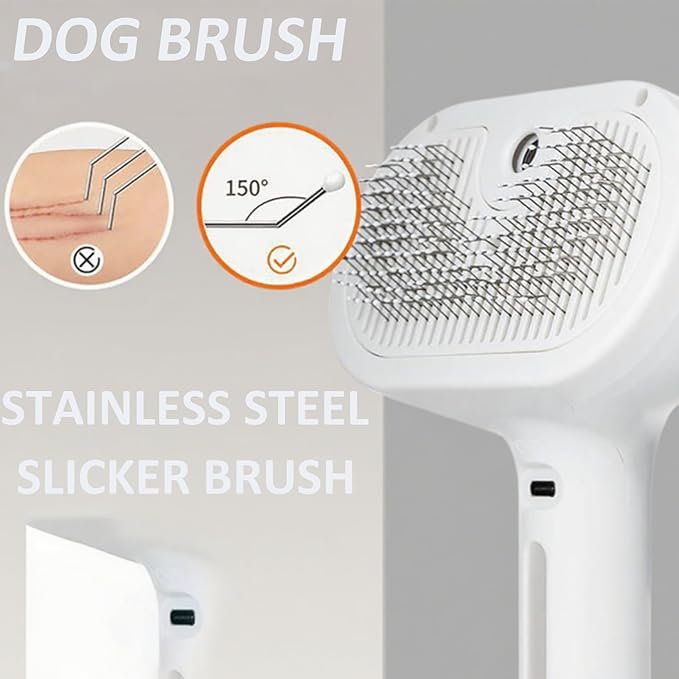 Fresh Fur Shower Brush, 3-in-1 Self-Cleaning Steamy Pet Brush for Dogs & Cats – Grooming Tool for Long & Short Hair, Removes Loose Hair and Reduces Shedding (Pink)
