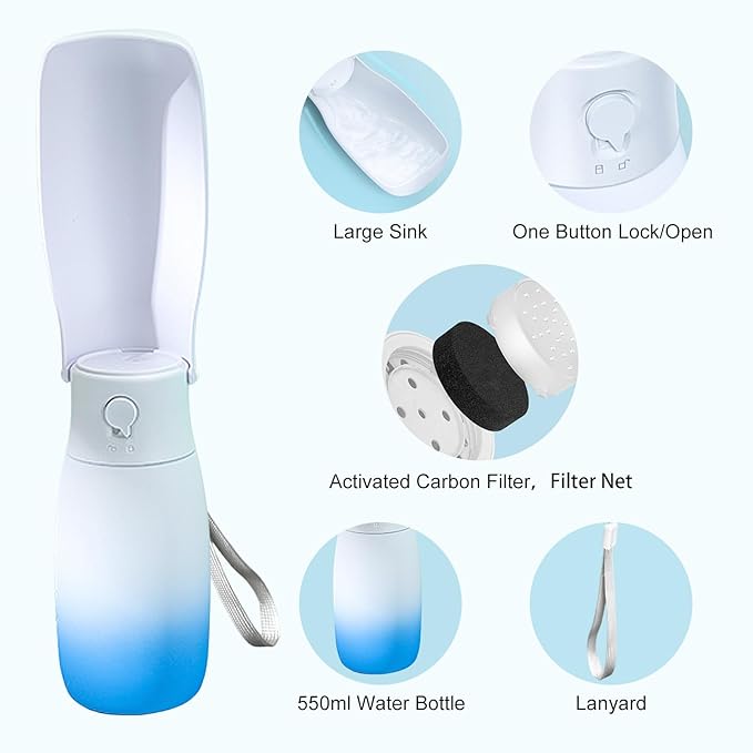 Outdoor Dog Water Bottle, Food Grade Plastic Dog Travel Water Bowl Dispenser, Portable Pet Water Bottle, Pet Essentials for Dogs Cat Puppy Walking Hiking, Dog Gifts(19Oz, Blue&White)