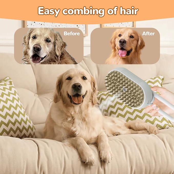 2025 New Pet Steam Groomer Brush, 3 in 1 Cat Steam Brush for Massaging and Cleaning Shedding Hair, Upgrade Pet Steam Groomer Comb Multifunctional Hair Removal Comb for Cats Dogs (Khaki)