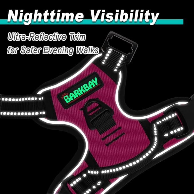 BARKBAY Dog Harness No Pull 3 Buckles for Small Dogs - Adjustable, Reflective, Comfortable, No Choke, Heavy-Duty - Perfect for Outdoor Training, Walking, and Hiking - Strong & Durable - S & Pink