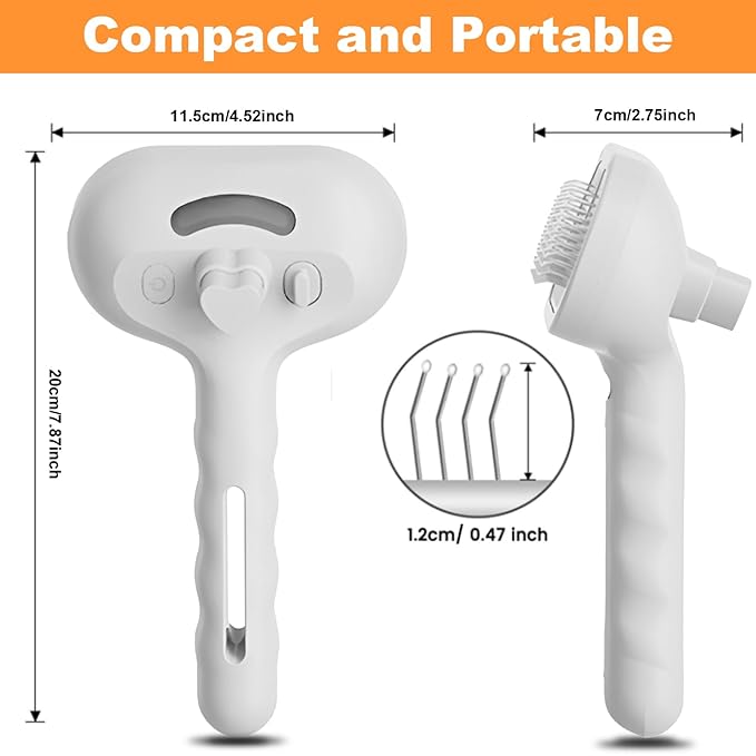 Dog Steam Brush 3 in 1 Cat Brush with Steam and Release Button Grooming Tool for Indoor Pets Dogs Hair Removal Shedding Water for Small Animals Long Short Haired(WHITE)