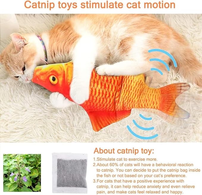 Tocirelo Cat Toys for Bored Indoor Adult Cats - Interactive Catnip Toy for for Indoor Cats,Moving Kitten Kicker, 11" Electric Flopping Fish for Boredom Kitty Exercise