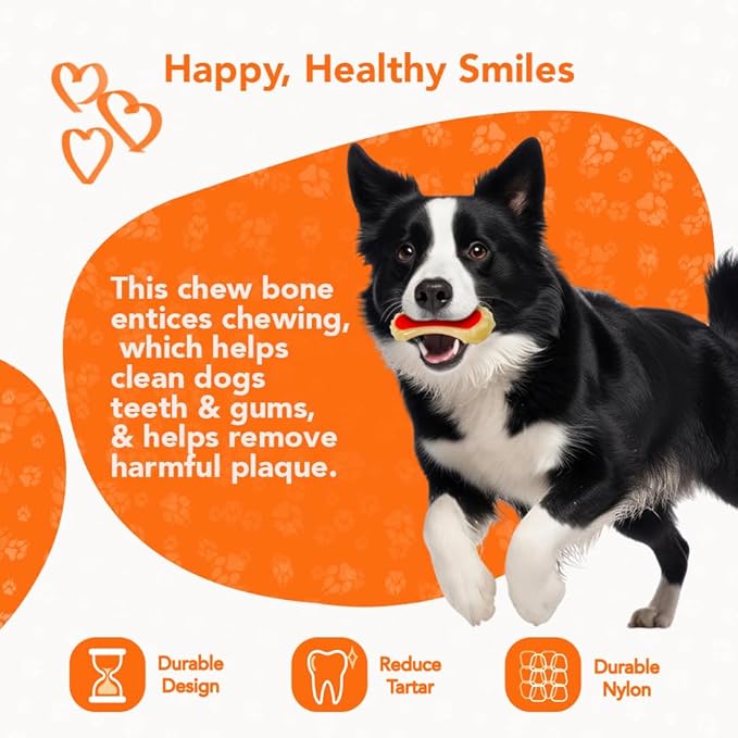 Dental Bone Chew Pet Toy Small, Bacon Scented and Flavored Dog Chew Toys, Orange