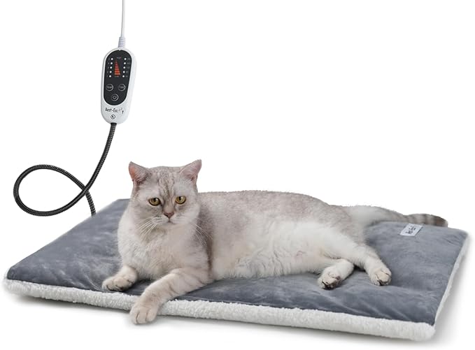 Rest-Eazzzy Heating Pad for Cats, Warming Mat with Removable Cover, 5 Level Timer & Temperature, Indoor Cat Bed (Pure-Grey, M)