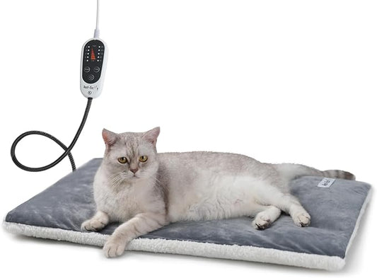 Rest-Eazzzy Heating Pad for Cats, Warming Mat with Removable Cover, 5 Level Timer & Temperature, Indoor Cat Bed (Pure-Grey, M)