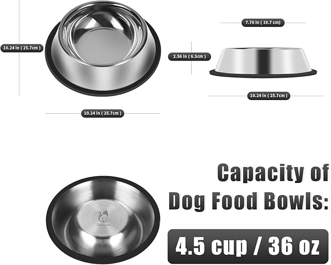 3Pcs Stainless Steel Dog Bowls Non-Slip Dog Food Bowl 36 Oz Food and Water Bowl Set Dishwasher-Safe Puppy Bowls Rust Resistant Metal Pet Bowls Suitable for Small/Medium/Large Sized Pet