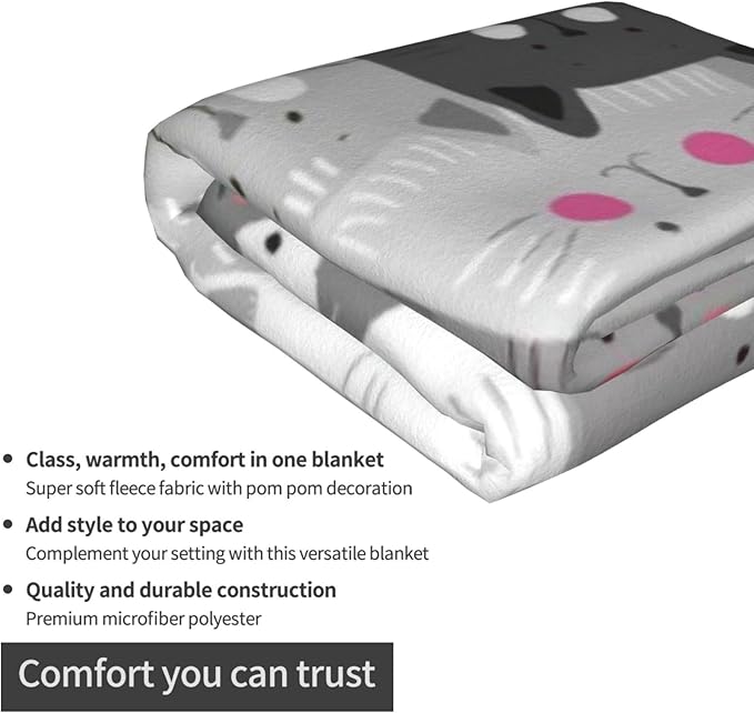 Cute Cat Throw Blankets Lightweight Plush Fuzzy Cozy Soft Bedding, Fleece Throw Blankets All Season for Sofa Couch Bed 50x60 inches