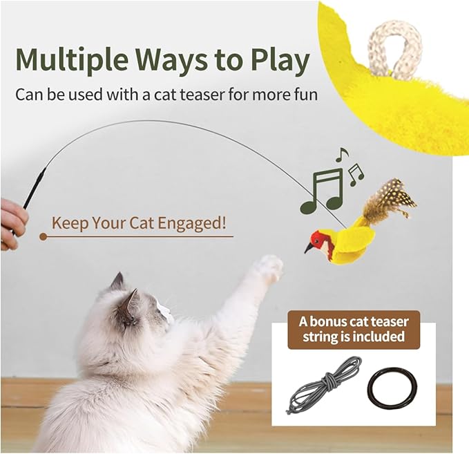 Catnip Cat Toys Boredom Relieve Teeth and Kicking Feather Cat Toys Interactive with Lifelike Chirp Sound Chirping Bird Kitten Toy Real Feather (2 Pack Bird)