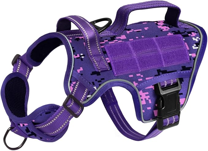 Small Dog Harness, Heavy Duty Tactical No Pull Dog Harness, No Choke, Easy On and Off Pet Vest with Molle System, Adjustable Reflective Dog Vest with Breathable Padded for Walking Hiking Training