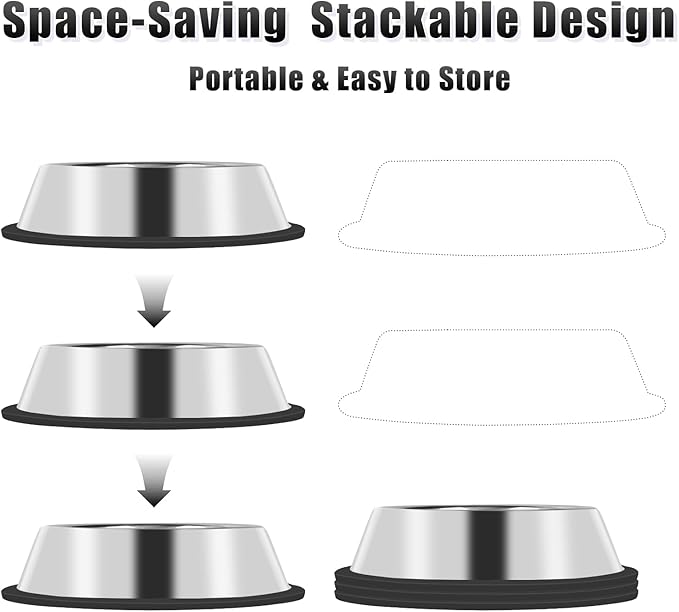 3Pcs Stainless Steel Dog Bowls Non-Slip Dog Food Bowl 36 Oz Food and Water Bowl Set Dishwasher-Safe Puppy Bowls Rust Resistant Metal Pet Bowls Suitable for Small/Medium/Large Sized Pet