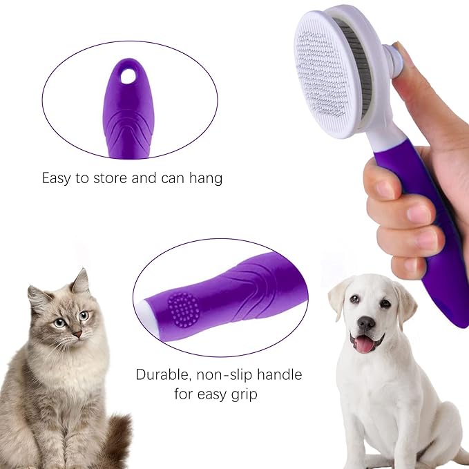 Cat Self Cleaning Slicker Brush, Pets Skin Friendly Grooming Tool for Shedding Massages Dogs Cats Hair Brushes Easy to Remove Loose Undercoat with Long or Short Hairs for Pet All Hair Type-UPGRADED