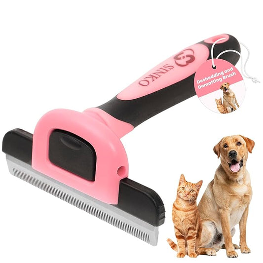 Sinko Deshedding Tool for Dogs & Cats, Pet Grooming Brush, Skin Friendly Deshedding Tool, Dog Brush for Shedding, Effectively Reduces Shedding by up to 95% for Short Medium Long Pet Hair (Pink)