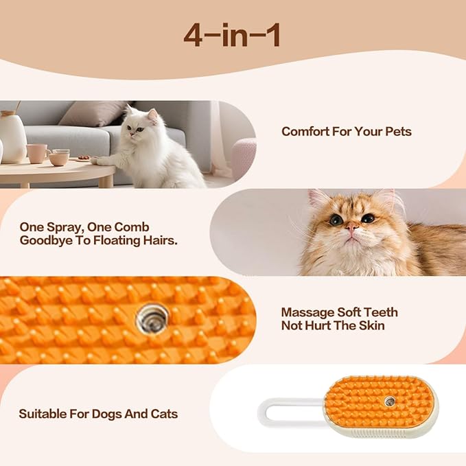 Multifunctional Steam Pet Brush, Suitable For Cats And Dogs, anti-static Cat Grooming Products (white)