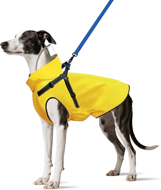 Dog Raincoat: Dog Rain Jacket with Reflective Harness & Removable Hood | Waterproof Dogs Rain Coat Poncho for Large Medium Small Dogs Puppies (Yellow - L)