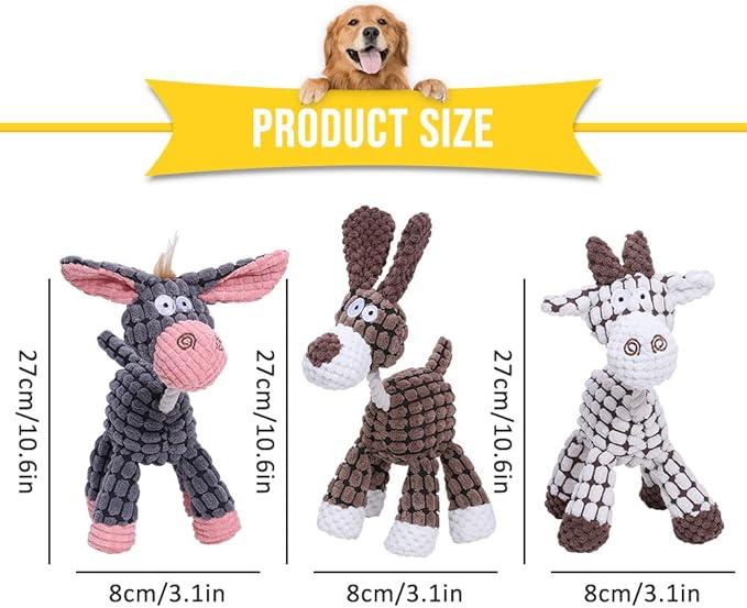 Soputry Plush Squeak Pet Toy, Interactive Stuffed Plush Chew Toy with Squeaky Sound for Small, Medium, Large Dogs - Cow