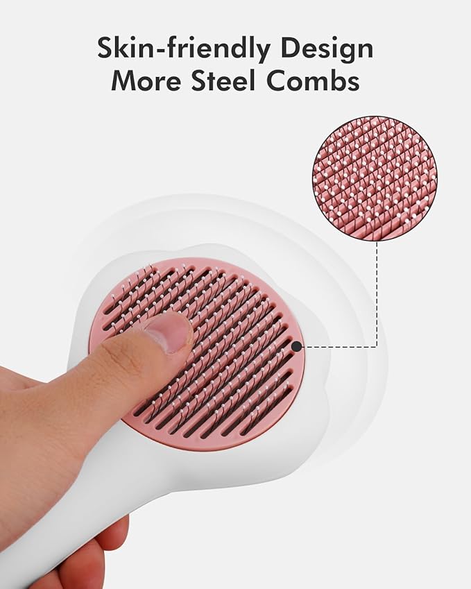 Cat Brush with Release Button Self-Cleaning and Skin-Friendly Grooming and Shedding Tool for Long and Short Haired Cats & Dogs, 140° Comb Teeth, Removes Loose Undercoats and Promotes Healthy Fur