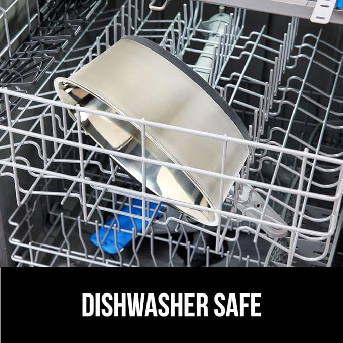 GORILLA GRIP Stainless Steel Metal Dog Bowl, Rubber Base, Heavy Duty Feeding Dish, Food Grade BPA Free, Less Sliding on Floors, Quiet Pet Bowl for Cats and Dogs, Holds 4 Cups (32 fl oz), Gray