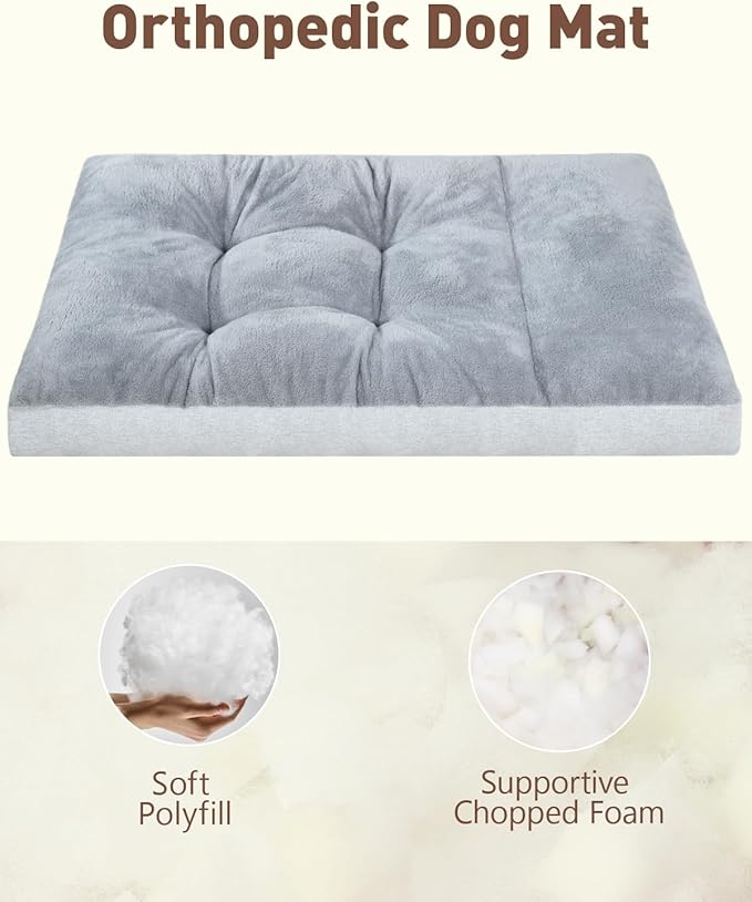 Washable Dog Bed for Large Dog, XL Crate Bed Plush Pet Kennel Pad with Non-Slip Bottom, Pet Sleeping Mat, 41x27 inch, Light Gray