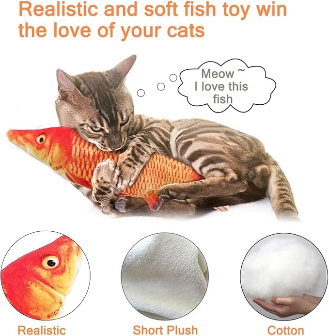 Tocirelo Cat Toys for Bored Indoor Adult Cats - Interactive Catnip Toy for for Indoor Cats,Moving Kitten Kicker, 11" Electric Flopping Fish for Boredom Kitty Exercise