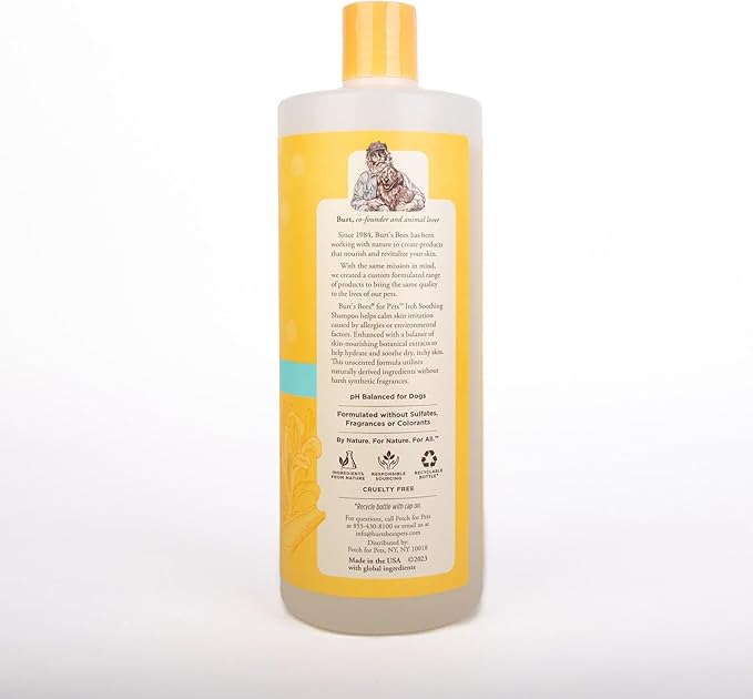 Burt's Bees for Pets Itch Soothing Shampoo with Honeysuckle, 95% Natural Origin Formulas, Dog Shampoo for Itchy Dogs, Dog Shampoo Itchy Skin Relief, 32 oz