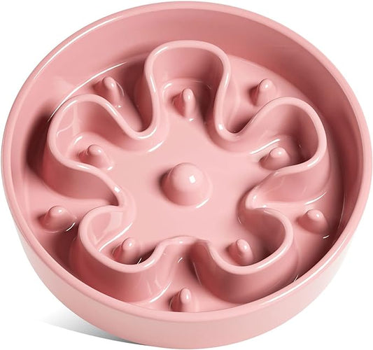 LE TAUCI Slow Feeder Dog Bowls Ceramic,3 Cups Slow Feeding Dog Bowl Medium Large Breed, Pet Bowl for Fast Eaters, Puzzle Pet Dishes, Pink Bloom