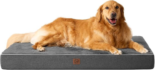 EHEYCIGA Waterproof Dog Bed Memory Foam 41x27, Orthopedic Dog Beds Mat for Gaint Dogs with Removable Cover, Dark Grey