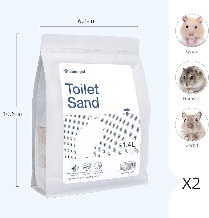 Niteangel Training Litter Potty Sand - Hamster Sand Bath for Syrian Dwarf Hamsters Gerbils Mice Lemming Degus or Other Small-Sized Pets ((1.4 L X 2 - Blue Label)