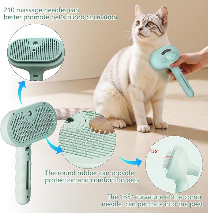 Pet Steam Brush for Dog and Cat,3 in 1 Spray Hair Removal Comb,Steam for Shedding & Grooming,Water Brush for Long and Short Haired Pets Remove Tangled Loose Hairs (White)