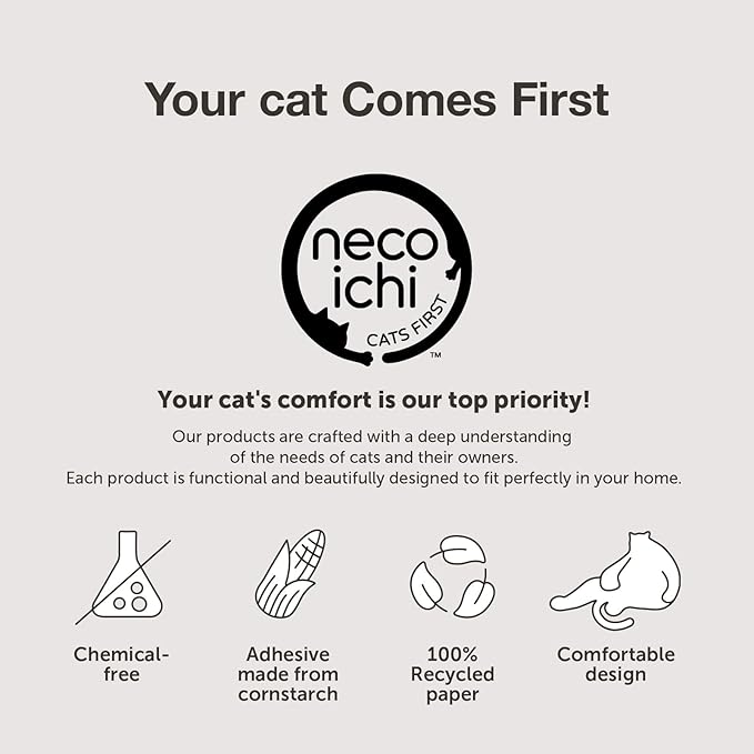 Necoichi Cardboard Cat Scratcher Bed for Indoor Cats - Cat Scratching Board, Horizontal Cat Scratch Pad Lounger with Reversible Usability and Extra Comfort for Lounge, Curved (17" Regular, Oak)