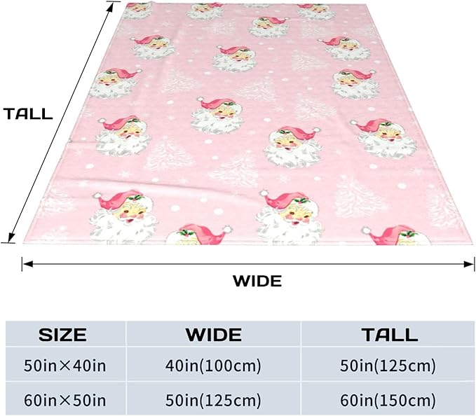 Christmas Santa Claus Throw Blankets, Xmas Tree Soft Anti Pilling Flannel Blanket, Winter Snowflake Decorative Lightweight Pink Blanket, 40x50 Inches Sofa Fleece Blanket for Girl Children
