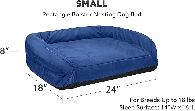 K9 Ballistics Tough Bolster Nesting Pillow Sofa Dog Bed for Toy and X Small Breeds - Durable, Water Resistant with Removable, Washable Cover & Nonskid Bottom 24"x18", Blue Quartz
