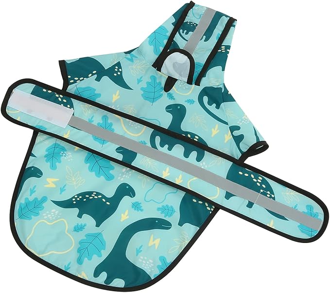 HDE Dog Raincoat Jacket Reflective Adjustable Hooded Pet Poncho Rain Coat with Leash Hole for Small to X-Large Dogs Dinosaurs - L