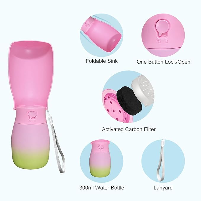Dog Water Bottle Portable - Food Grade Material, 10Oz Leak Proof Dog Travel Water Bottle, Pet Water Bowl Dispenser, Dog Walking Accessories for Hiking Travelling, Puppy Birthday Gifts