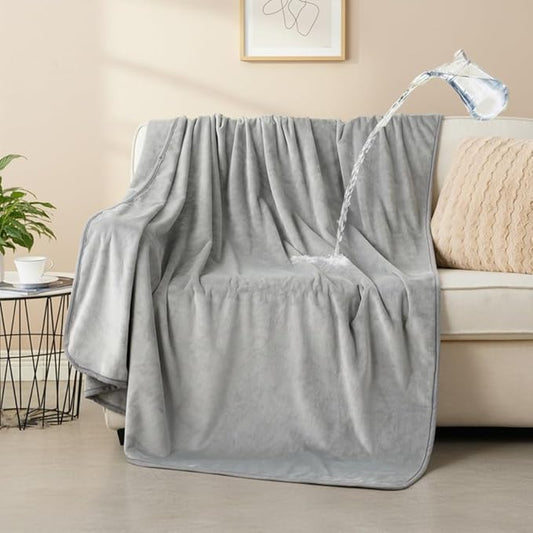 Waterproof Dog Blankets Light Grey Pet Blanket 60"x80", Soft Fluffy Sofa Car Bed Protector, Reversible Leakproof Flannel Washable Dog Blanket for Large Dogs